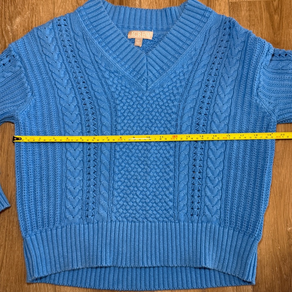 J.Crew Womens Blue Cable Knit V-Neck Cotton Sweater XS - Picture 7 of 8